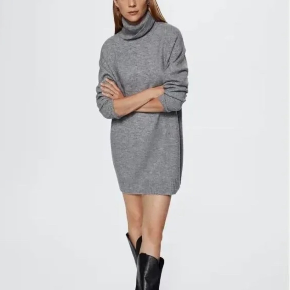 Mango Wool Blend Grey Turtleneck Sweater Dress